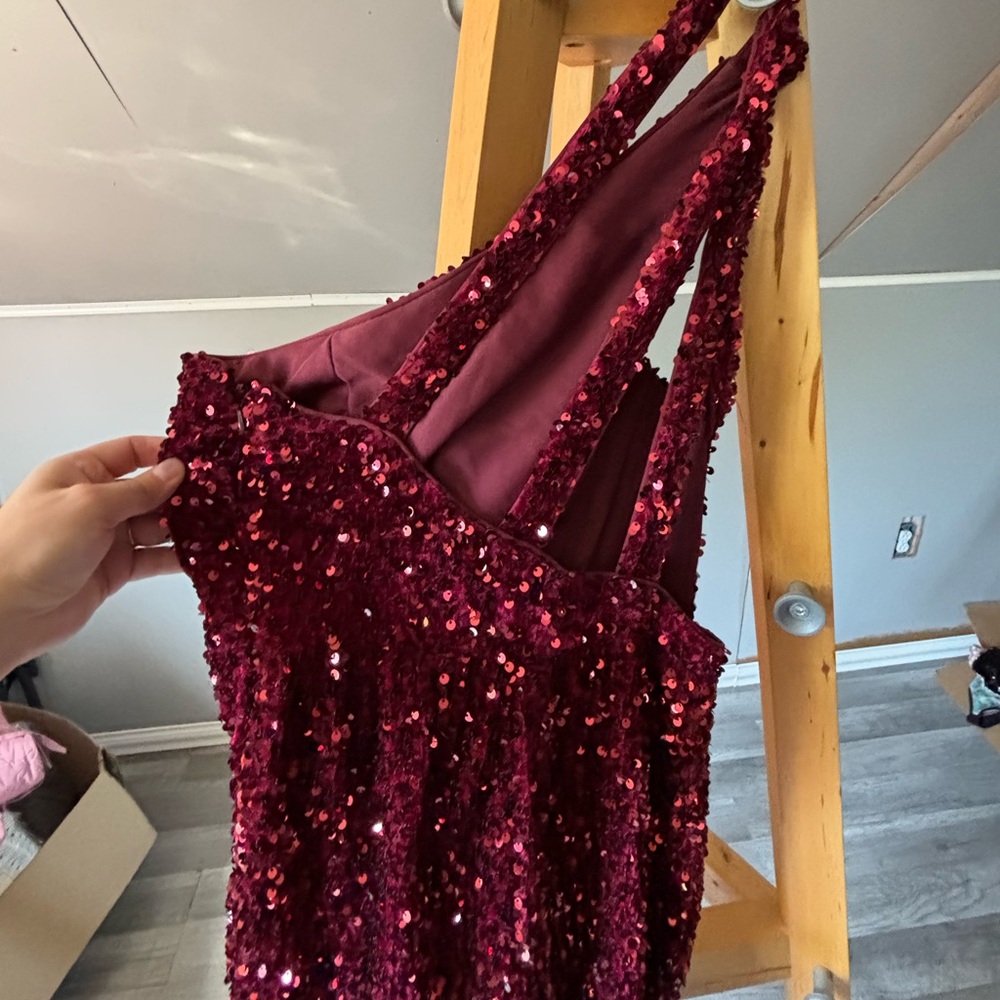 Sequin Prom Dresses One Shoulder Mermaid Evening Gown - Picture 4 of 5
